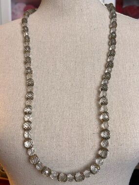 Vintage Clear Faceted Glass Necklace, Ornate Back Tassel Extender Art Deco Chic